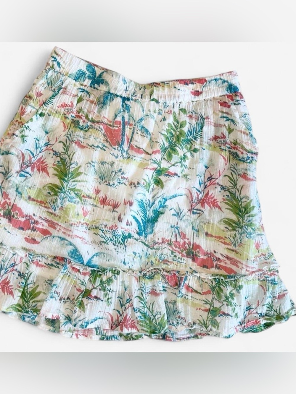Sigrid Olsen Floral Tiered Mini Skirt in White, Green & Blue
